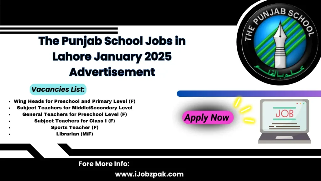 The Punjab School Jobs in Lahore January 2025 Advertisement Apply Now 